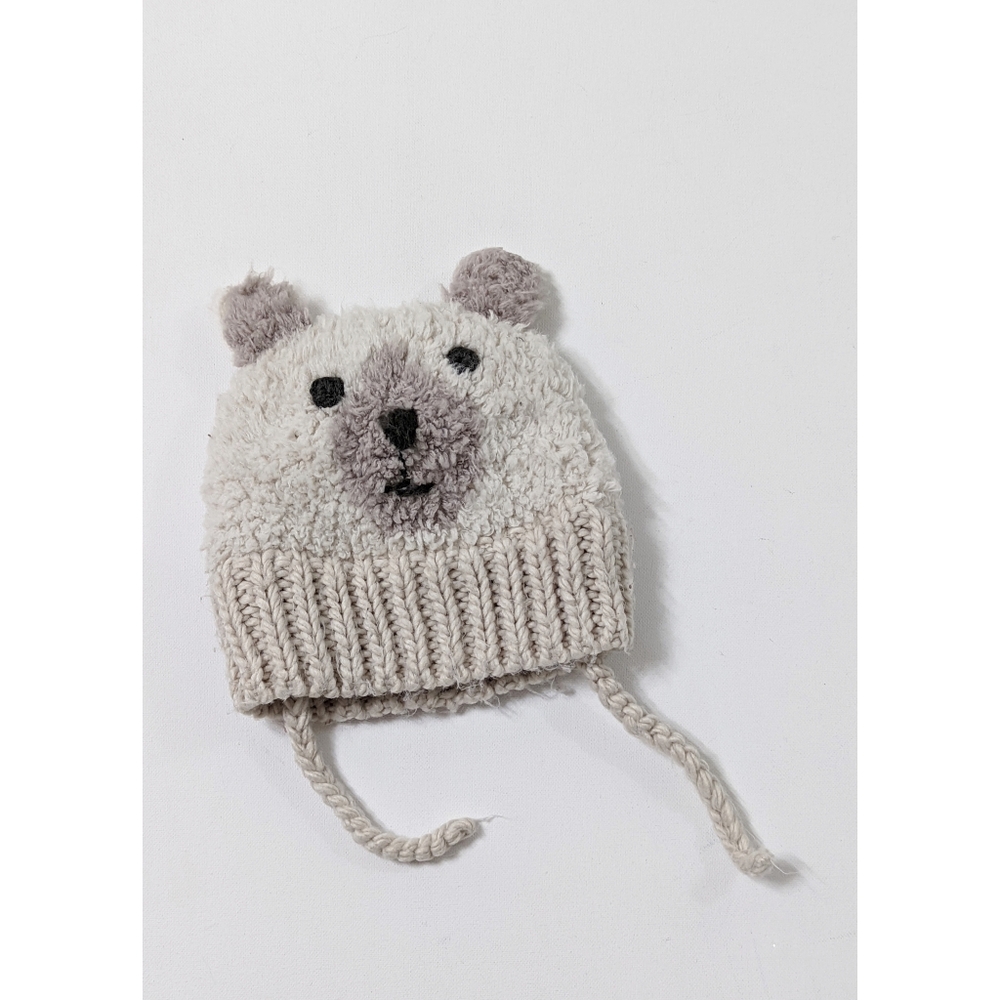 ZARA Knit Polar Bear  Earflap Beanie Hat with ears Size 12-24 Months